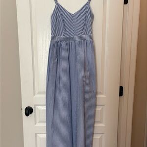 Blue and White Striped Maxi Dress